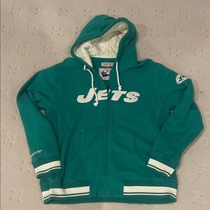 Mitchell & Ness Jets Vintage Throwback Zip up Sweatshirt Hoodie Size L